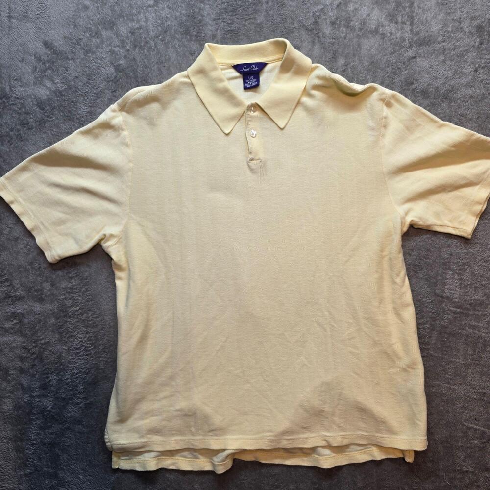 Hunt Club Polo Shirt Mens L Yellow Solid 100% Cotton Short Sleeve Knit Casual